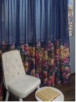 Perdea tip in albastru,flori multicolore