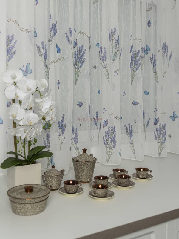 Perdea tip in, model lavanda/fluturi