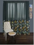 Perdea tip in verde, flori multicolore