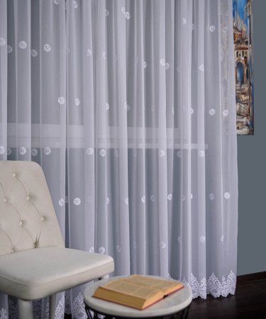 Perdea triplu voal brodat alb