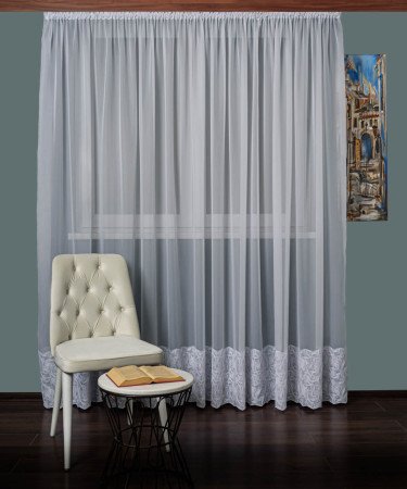 Perdea triplu voal brodat alb