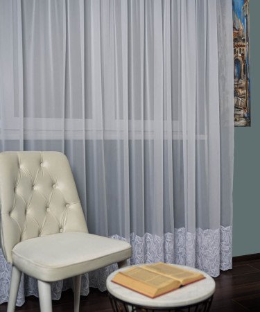 Perdea triplu voal brodat alb