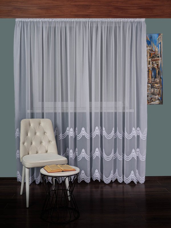 Perdea triplu voal brodat alb