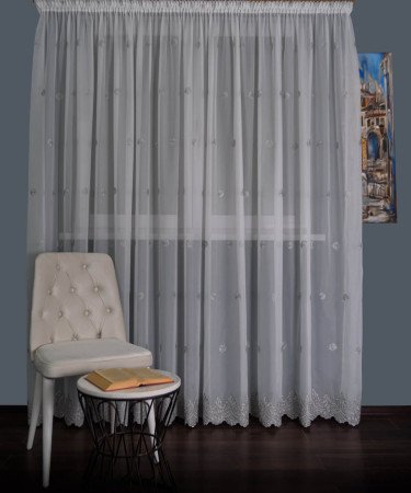 Perdea triplu voal brodat alb/gri