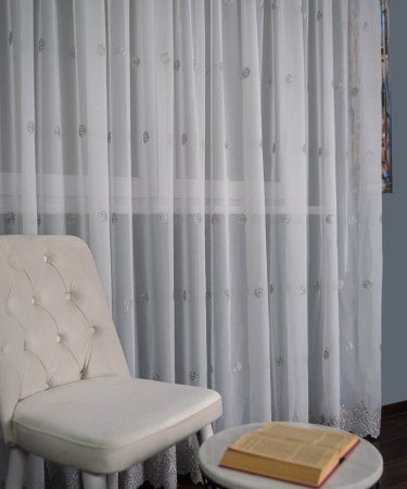 Perdea triplu voal brodat alb/gri