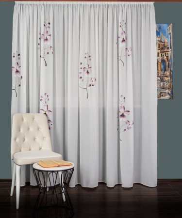 Perdea triplu voal alb/lila