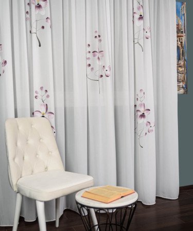 Perdea triplu voal alb/lila