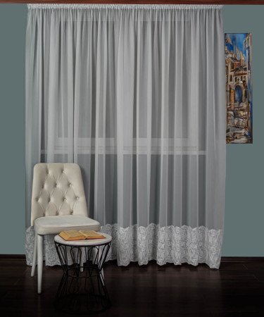 Perdea triplu voal brodat, crem