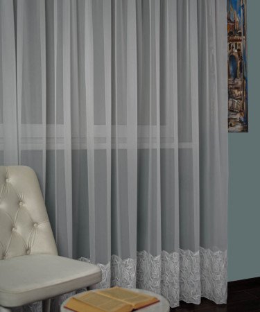 Perdea triplu voal brodat, crem