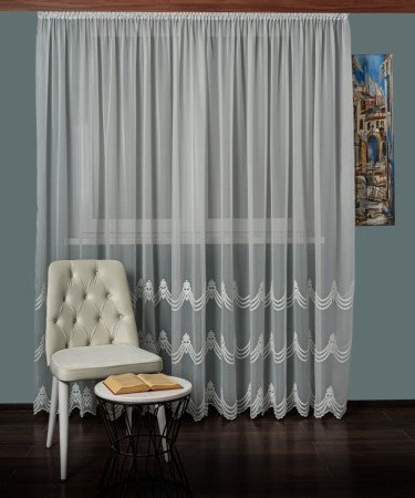 Perdea triplu voal brodat ivoire