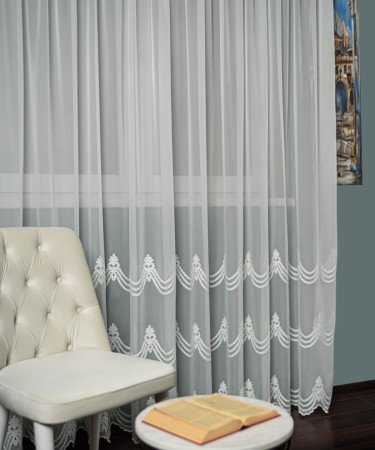 Perdea triplu voal brodat ivoire