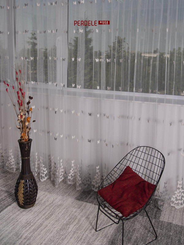 Perdea tulle alb,gri