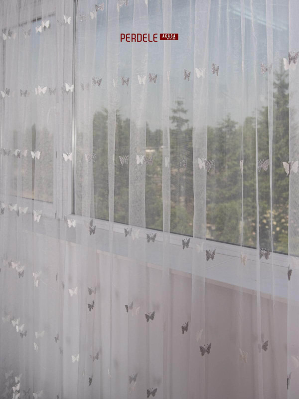 Perdea tulle alb,gri