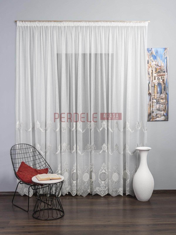 Perdea tulle alb,gri