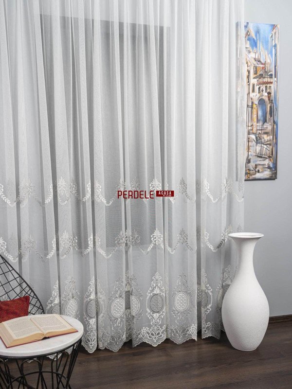 Perdea tulle alb,gri