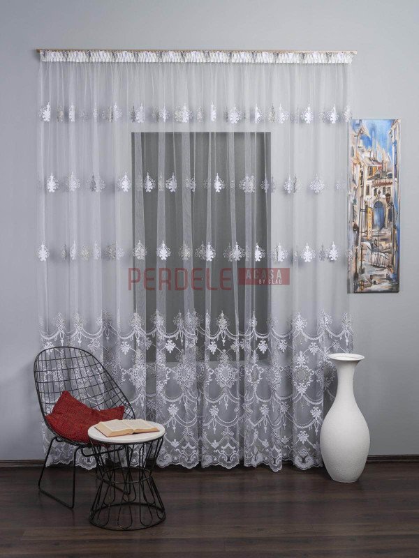 Perdea tulle alb,gri