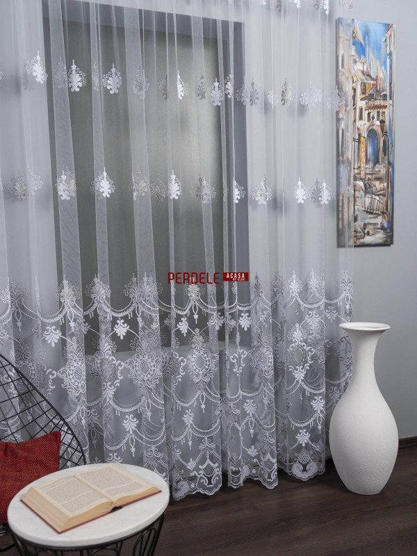 Perdea tulle alb,gri