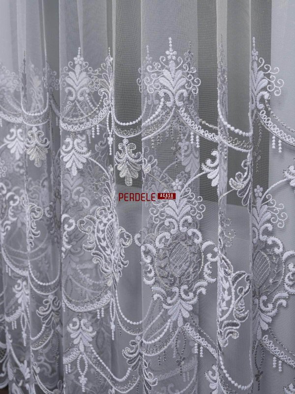Perdea tulle alb,gri