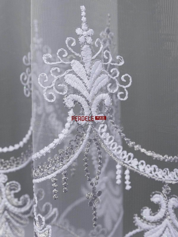 Perdea tulle alb,gri