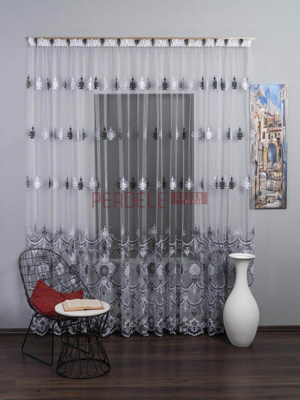Perdea tulle alb,negru
