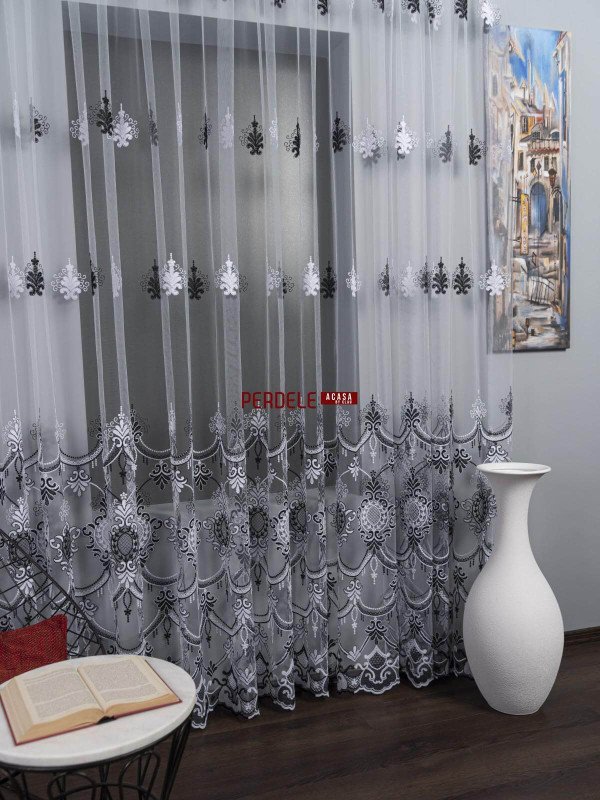 Perdea tulle alb,negru