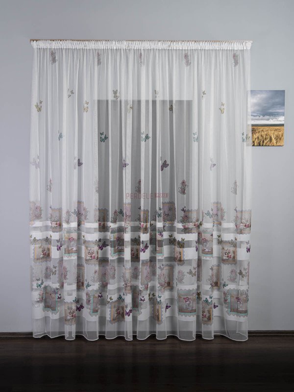 Perdea bucatarie din tulle benzi satinate Perdea bucatarie din tulle benzi satinate