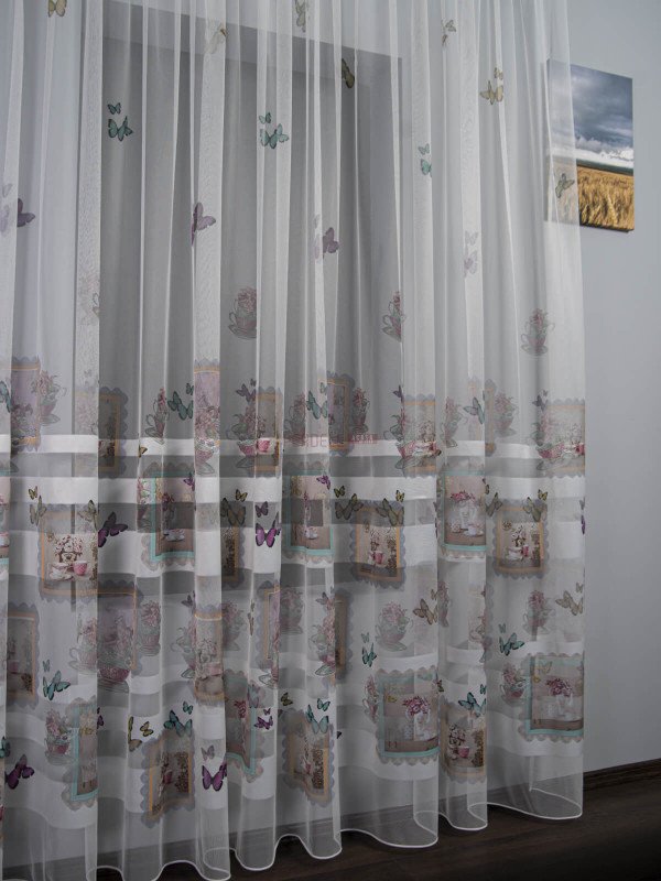 Perdea bucatarie din tulle benzi satinate Perdea bucatarie din tulle benzi satinate