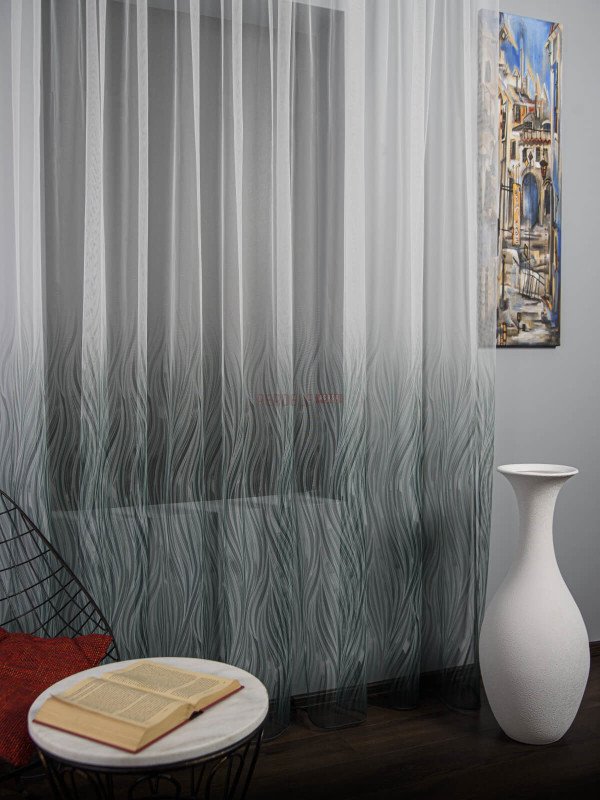 Perdea tulle bordura verde