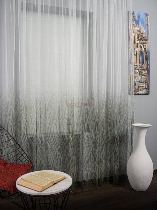 Perdea tulle bordura verde