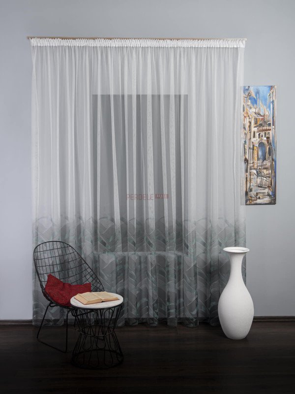 Perdea tulle bordura gri,verde