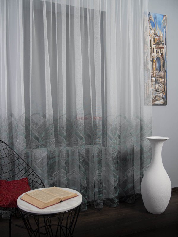Perdea tulle bordura gri,verde