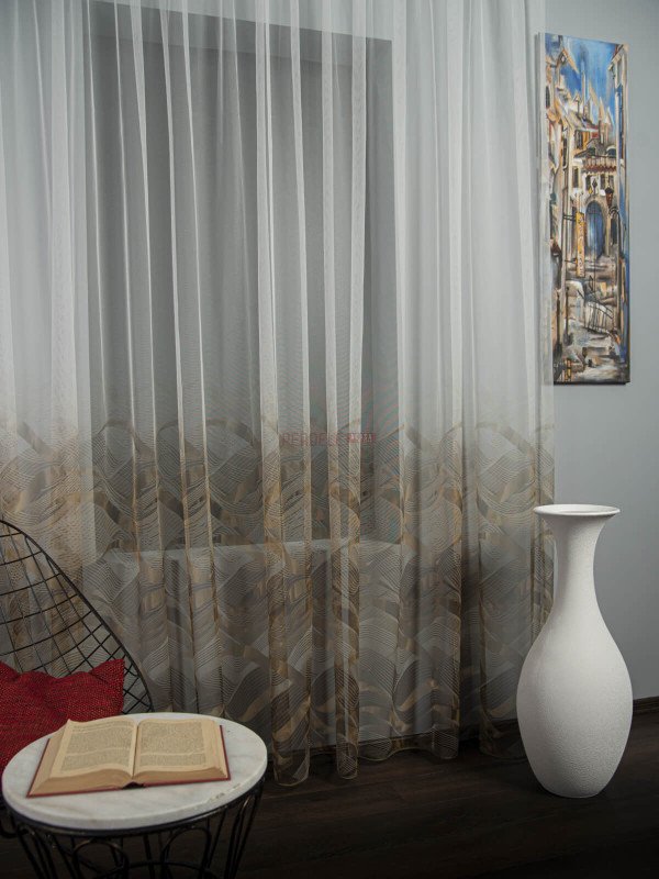 Perdea tulle bordura maro