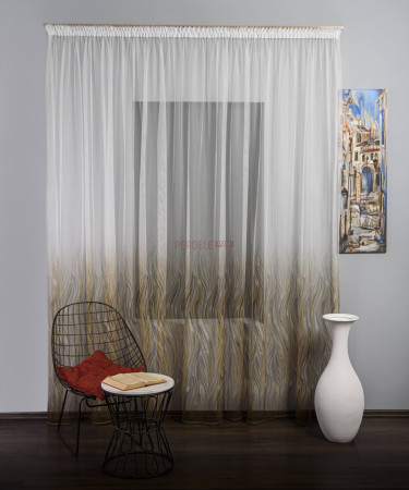 Perdea tulle bordura maro,bej