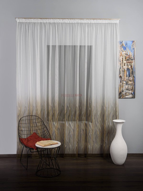 Perdea tulle bordura maro,bej