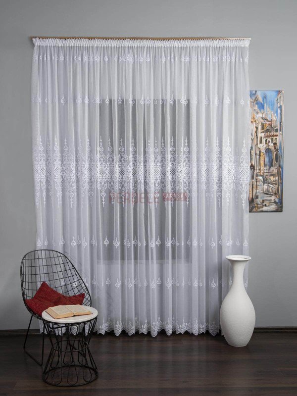 Perdea tulle brodat, alb