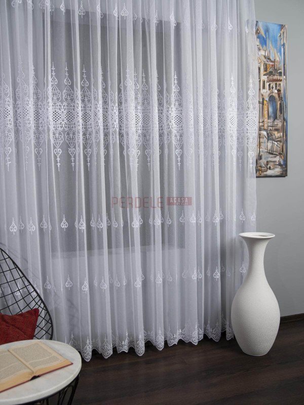 Perdea tulle brodat, alb