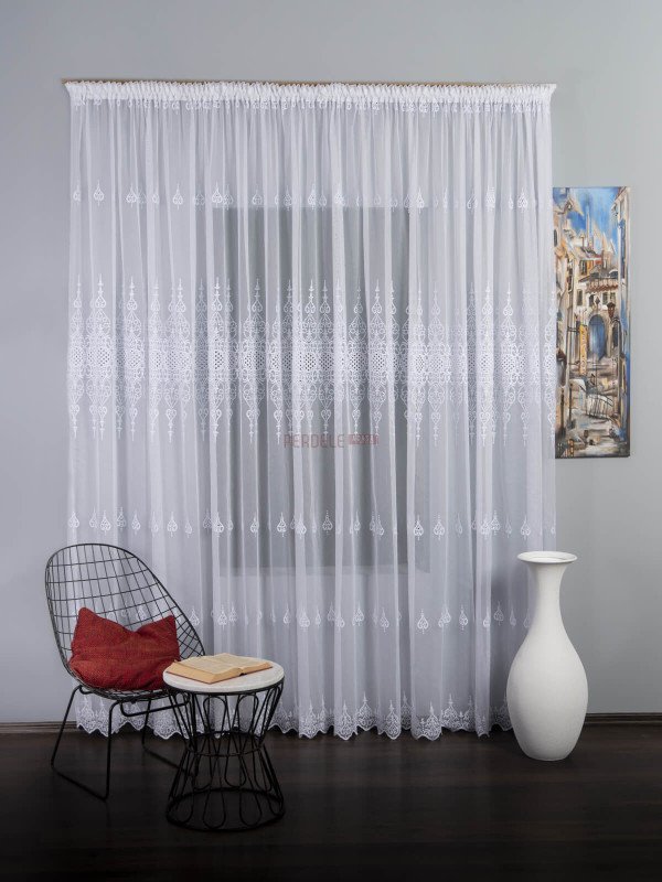 Perdea tulle brodat, alb Perdea tulle brodat, alb