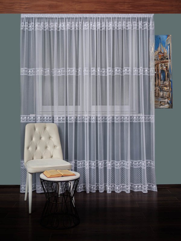 Perdea tulle brodat, alb