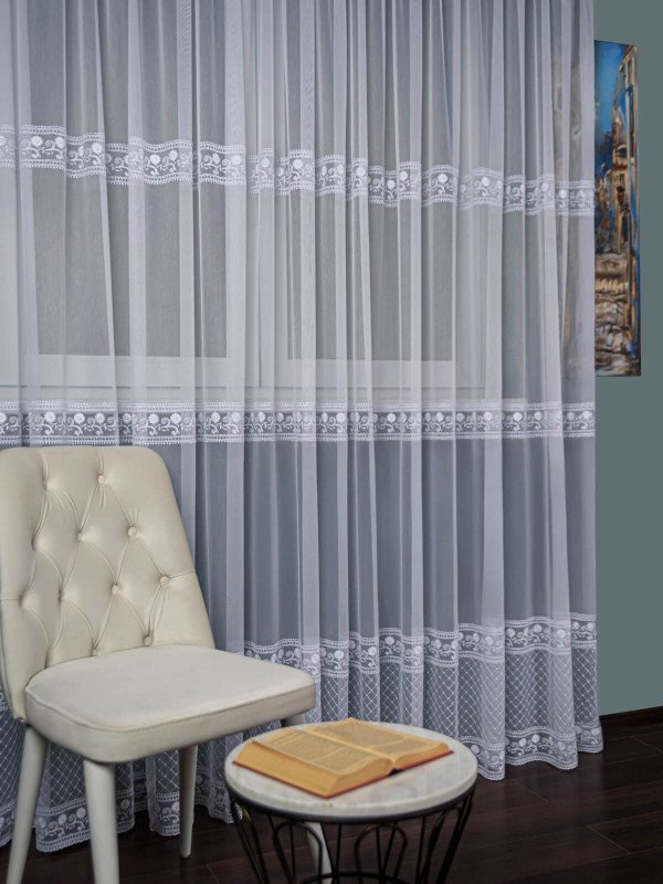 Perdea tulle brodat, alb