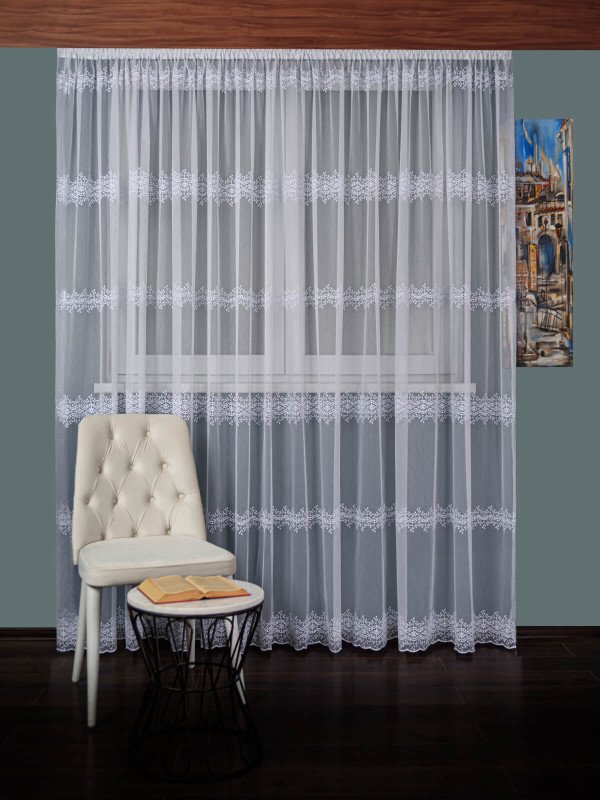 Perdea tulle brodat, alb