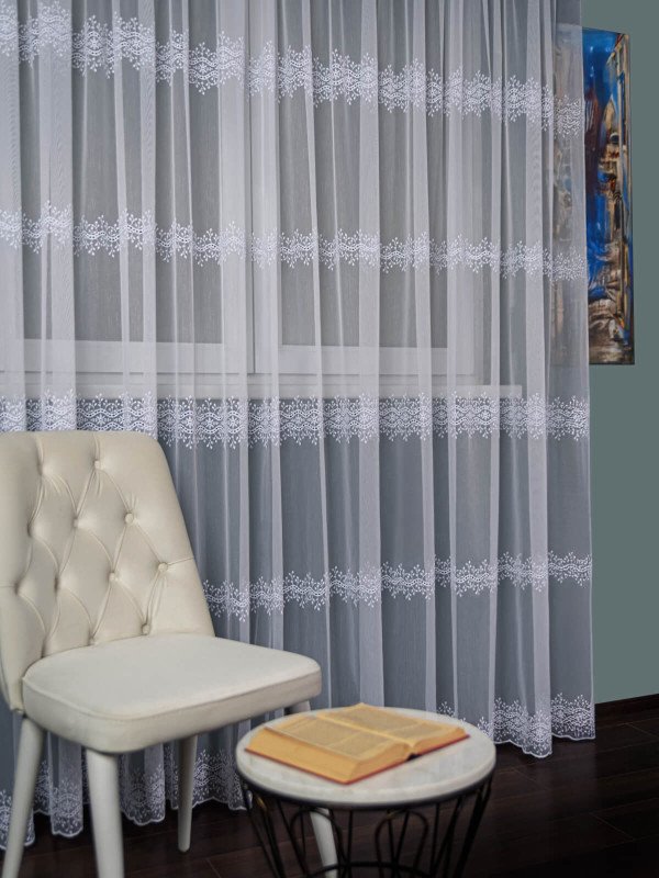 Perdea tulle brodat, alb