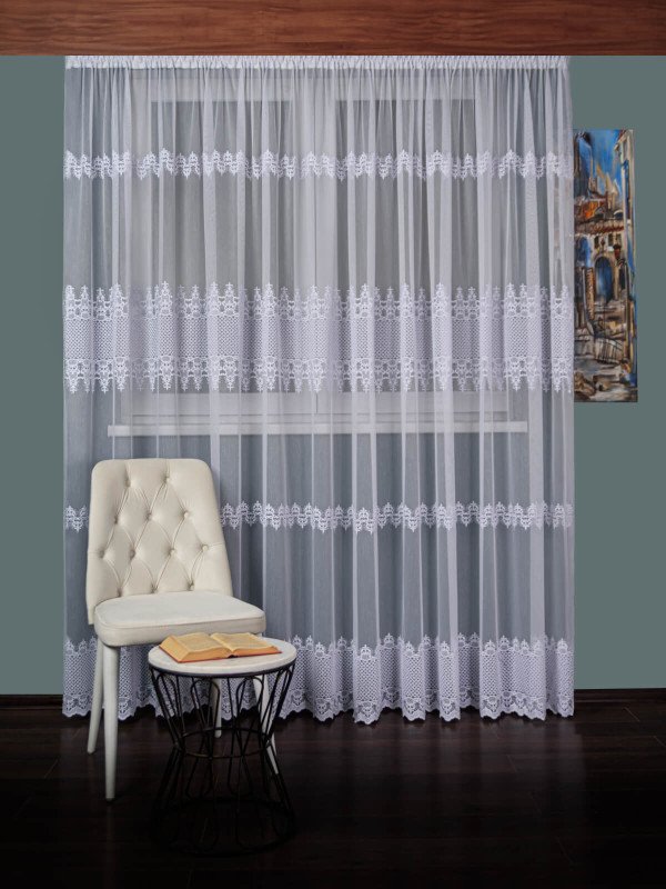 Perdea tulle brodat, alb
