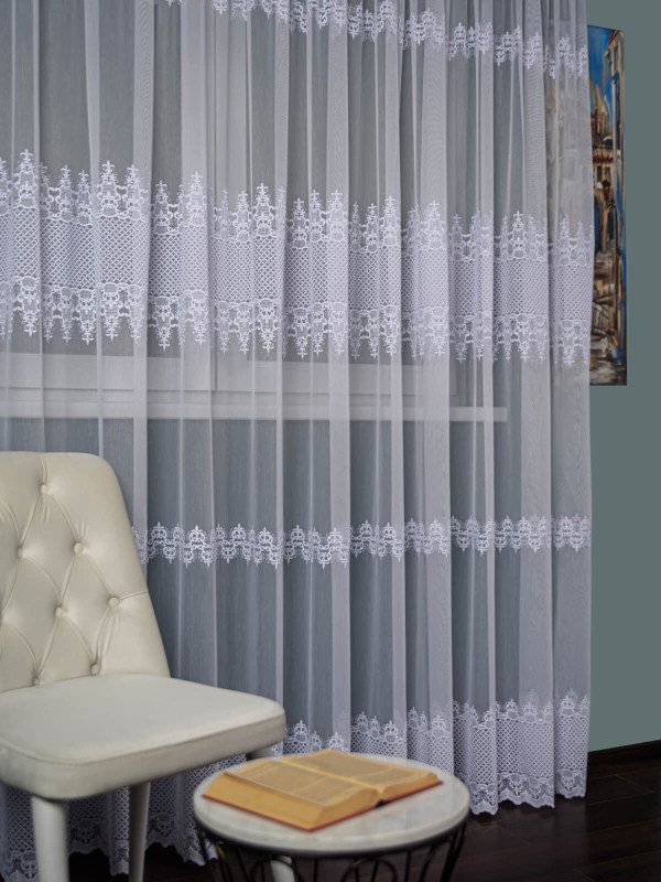 Perdea tulle brodat, alb
