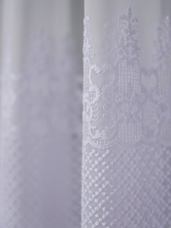 Perdea tulle brodat, alb