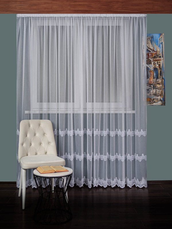 Perdea tulle brodat, alb