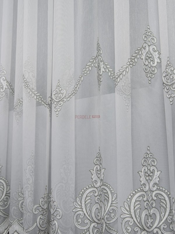 Perdea tulle brodat ivoire,gri