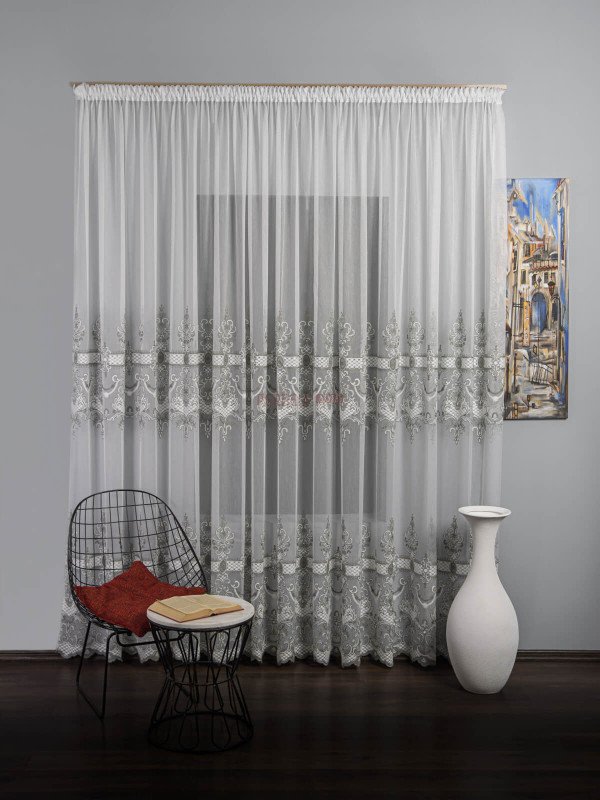 Perdea tulle brodat alb,gri Perdea tulle brodat alb,gri