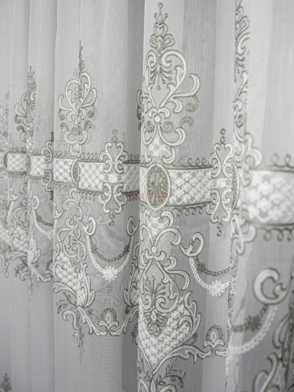 Perdea tulle brodat alb,gri Perdea tulle brodat alb,gri