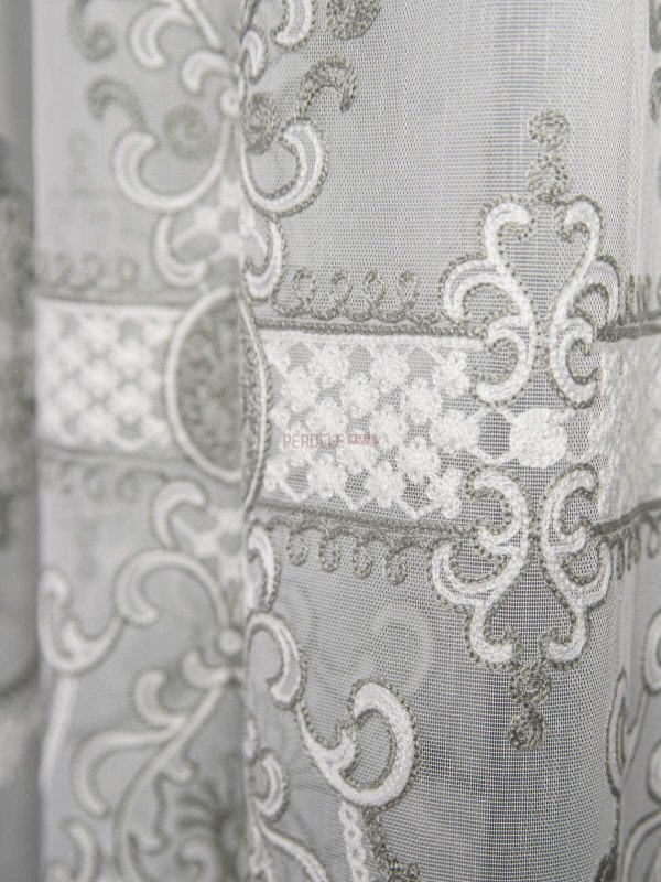 Perdea tulle brodat alb,gri Perdea tulle brodat alb,gri