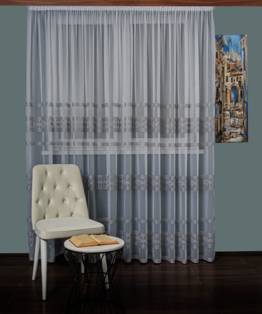 Perdea tulle brodat alb/gri